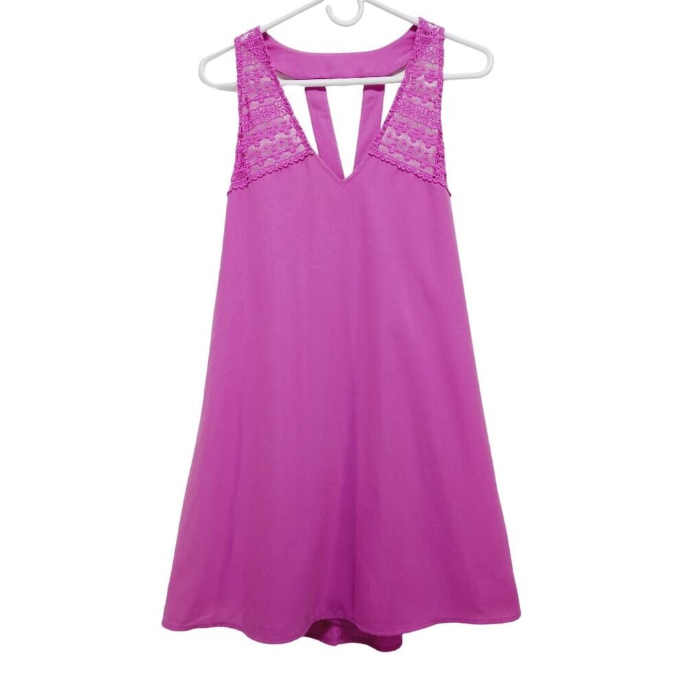 GB Mini Dress Womens Lace Yoke Sleeveless Medium Pink Polyester
